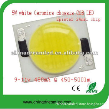 Hot New! 5W warm white 6000-6500K Ceramics chassis COB LED, Epistar Chip 12*15mm